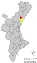 Localització d'Onda respecte del País Valencià